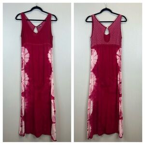 Earthbound Trading Co. womens S Elegant Dark Pink Tie-Dye Maxi Dress Sleeveless